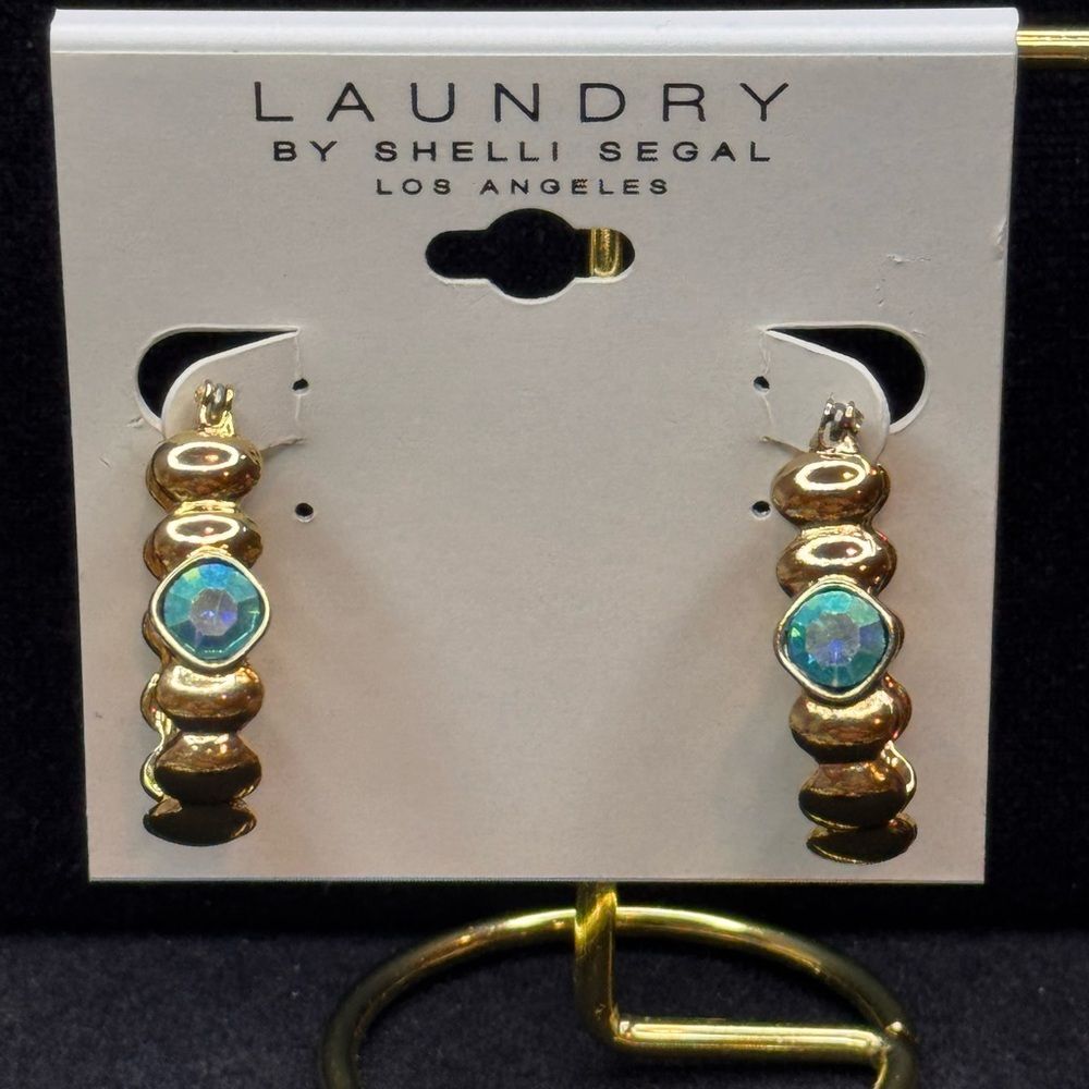 NWT Laundry by Shelli Segal Gold AB Crystal Hoop Earrings 1"